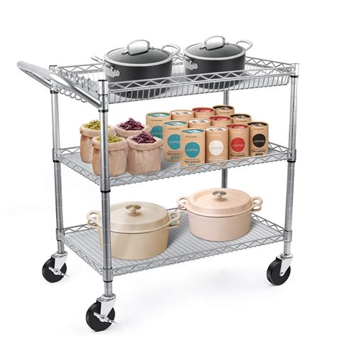Buy WDT Heavy Duty 3 Tier Rolling Utility Cart, Kitchen Metal Utility ...