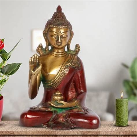 Buy ARTVARKO Brass Lord Buddha Blessing in Abhaya Mudra Statue Idol ...