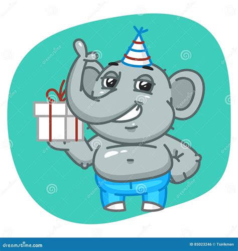 Elephant in Jeans Pants Holds Gift Stock Vector - Illustration of ...
