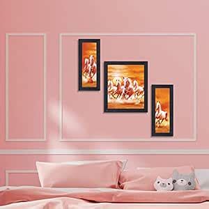 Amazon Brand - Solimo Racing Horses Painting with Frame, Set of 3 ...