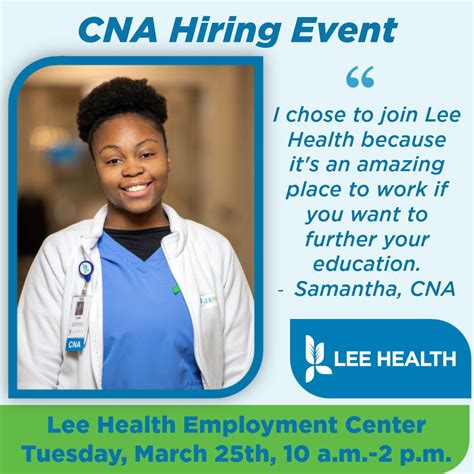 ☎️ Calling all CNAs! 📅 In-Person Hiring Event: 10am-2pm, March 25th 📍 Location: Lee Health ...