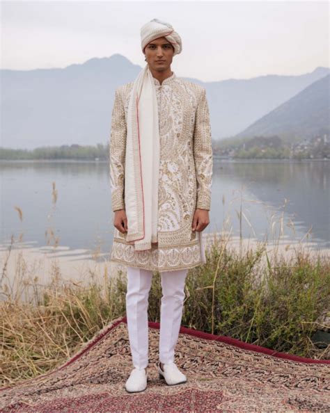Latest designer sherwani set- Rupert Beige Sherwani Set
