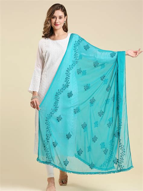 Black chiffon dupatta white embroidery Dupatta Bazaar