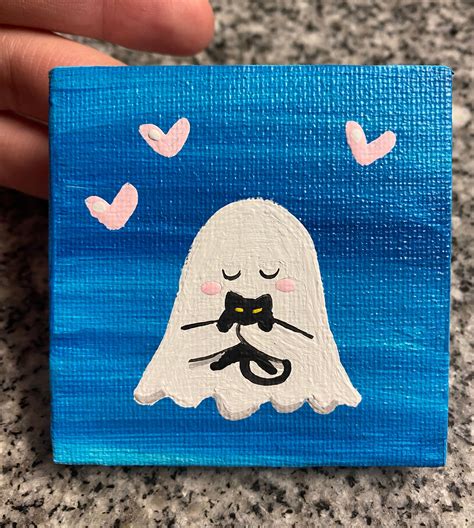 Ghost Holding Kitty, Mini Painting, Hand Painted, Mini Canvas - Etsy ...