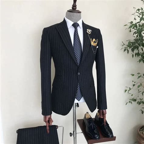 Striped Navy Single Breasted 2 Piece Suit by Italian Vega® – Italian ...