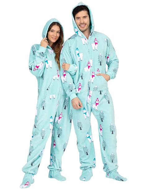 Footed Pajamas - Winter Llamas Adult Hoodie Chenille One Piece - Adult ...