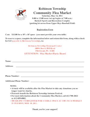 Fillable Online Flea Market Registration Form - Robinson Township Fax ...