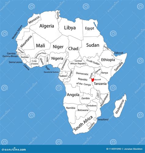 Republic of Burundi Vector Map Silhouette Isolated on Africa Map ...