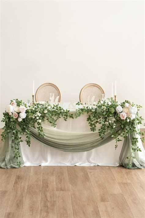 Large Floral Swag Set for Rectangle Head Table in White & Sage | Head ...