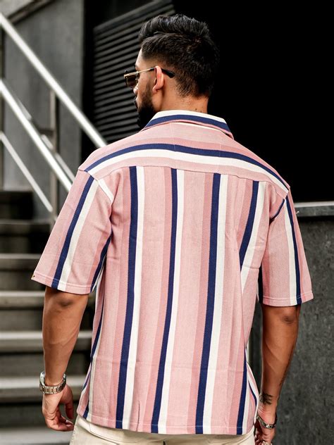 Roman Stripe Pink Half Sleeve Shirt – ManiacLife.com