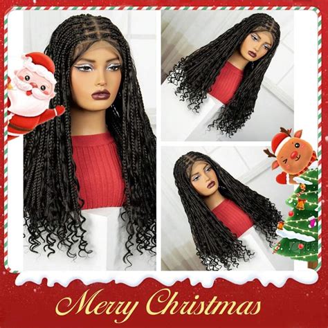 Bohemian Curly Braided Full Lace Front Wigs Knotless Box Braid Bob Wig ...