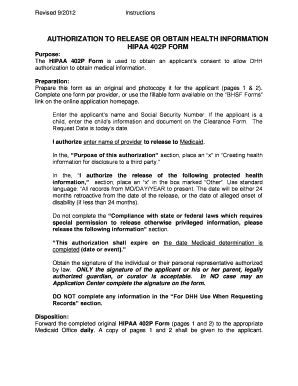 Fillable Online HIPAA 402P FORM Fax Email Print - pdfFiller