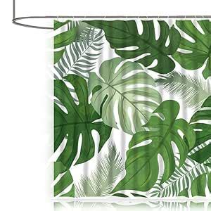 Decor & More Leaf Polyester Shower Semi Sheer Curtain |200 x 180 Cm ...