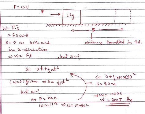 the force of 10 N acts on a body of mass 1kg at rest the work done by ...