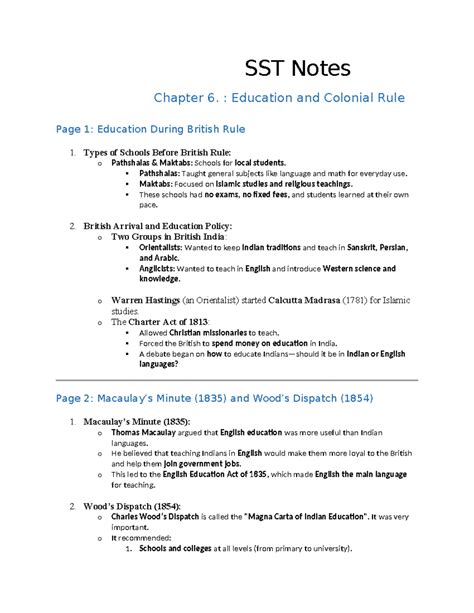 SST Notes - SST Notes Chapter 6. : Education and Colonial Rule Page 1 ...