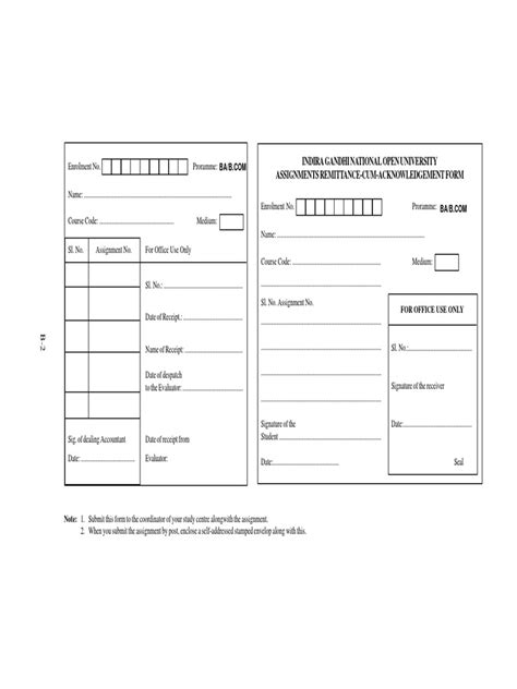 Image result for Ignou Assignment Remittance Form