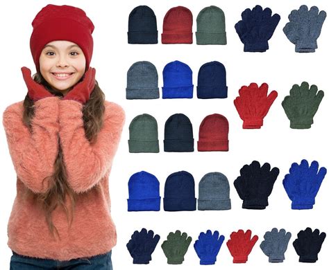24-Piece Kids Winter Set: Beanie Hats Gloves/Mittens, Boys Girls, Bulk ...