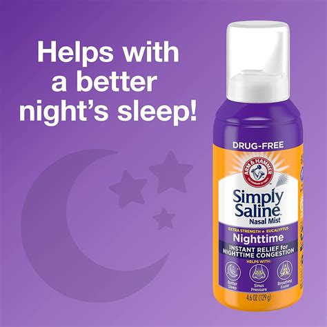 ARM & HAMMER Simply Saline Nighttime Nasal Mist 4.6oz - Instant Relief for Severe Congestion ...