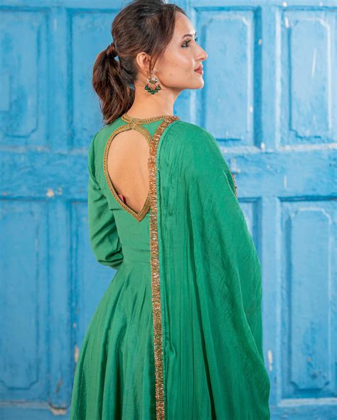 Buy Emerald Chanderi Cut-Out Suit Set Online in india – Ambraee
