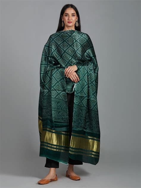 Buy Green Patola Printed Modal Silk Dupatta | TLDP0120/DP22NOV | The loom