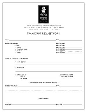 Fillable Online yosan Transcript Request Form - Yo San University of ...