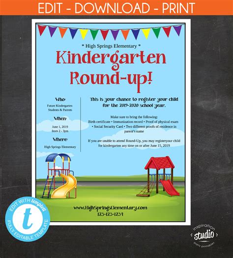 Kindergarten Round-up Event Flyer Printable Template School - Etsy