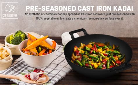 Esspy Pre Seasoned Cast Iron Kadhai | Naturally Non Stick Kadai for ...