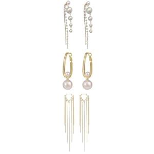 Buy Estailo Fashion® Set Of 3 Alloy Gold-Plated Pearls Beaded Oval Hoop ...