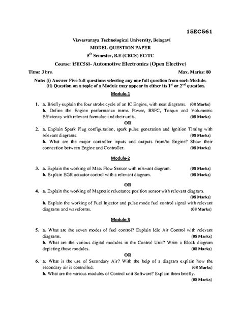 15EC561 Model Question Paper: Automotive Electronics 5th Sem - Studocu