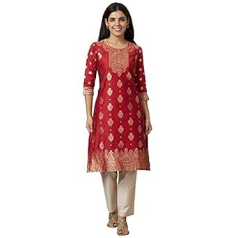 Buy Globus Women Red Printed Straight Kurta-3633754002 at Amazon.in