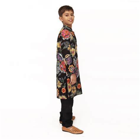 Black floral print Kurta Pajama Set – folkcultureclothing