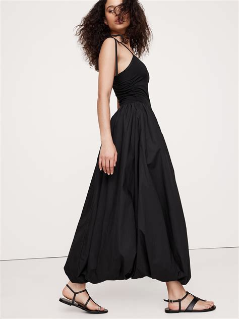 Mixed Media Bubble-Hem Maxi Dress | Banana Republic