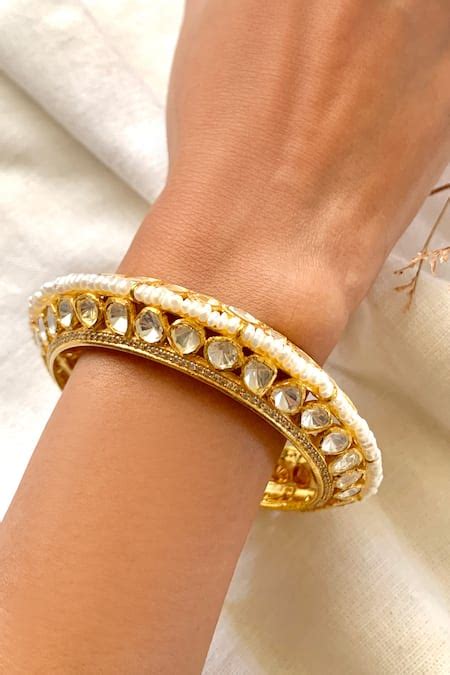 Buy Gold Plated Diamonds, Beads Polki Embellished Bangle by Zeeya ...