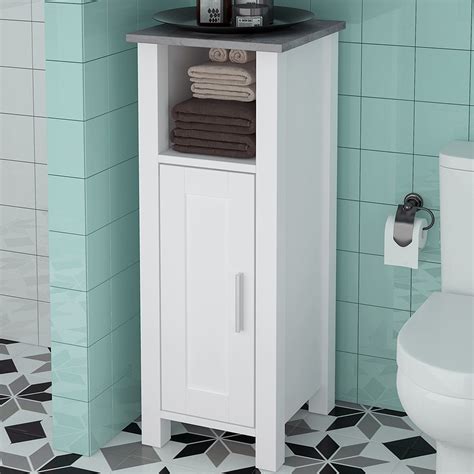 Canddidliike White Bathroom Floor Cabinet with Door, Free Standing Side ...