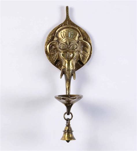 eCraftIndia Brass Wall Hanging Deepak with Bell (16 cm x 8 cm x 17 ...