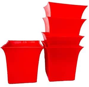 Gamlawala Beautiful Flower Plastic Pot Set of 5 Pieces (red) : Amazon ...