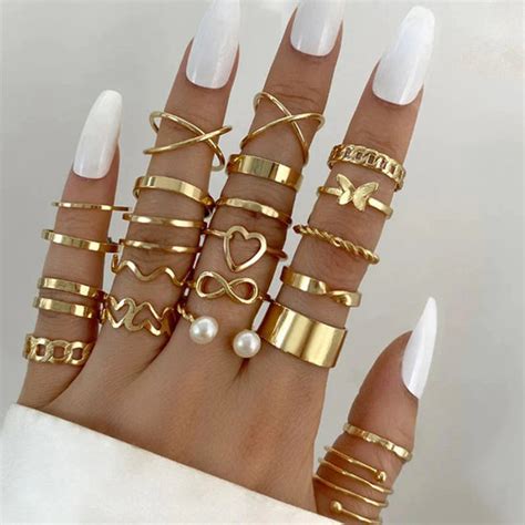 22-Piece Gold-Plated Stackable Rings – Anok