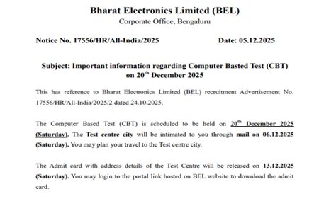 BEL Probationary Engineer Exam Date 2025 Out for 340 Posts, Check Exam ...
