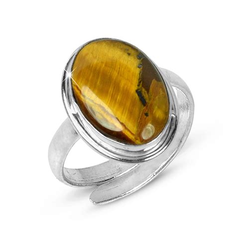 Buy Reiki Crystal Products Natural Tiger Eye Ring, Tiger Eye Gemstone ...