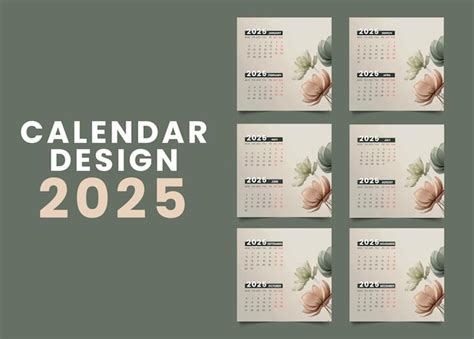 Modern calendar design 2025 with flower art for business company ...