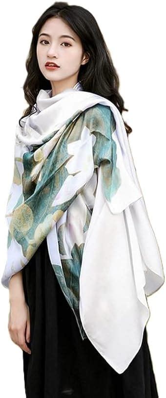 Buy Alexvyan Satin Silk Summer Scarves 170 x 84 cm, Floral Print Green ...