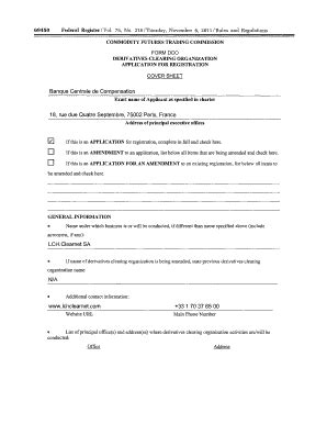 Fillable Online cftc LCH.Clearnet SA - Form DCO Cover Sheet - Commodity ...