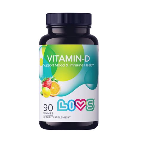LIVS Vitamin D Gummy. Wellness Supplement, 50mcg. 90 Orange, Lemon, & Strawberry Gummies ...