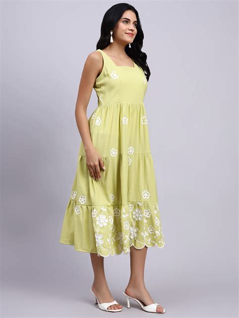 Zaria Lime Blossom Tiered Midi Dress – thesaffronsaga