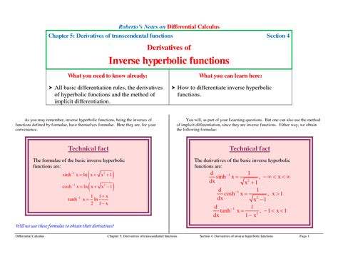SOLUTION: Derivatives of inverse hyperbolic functions - Studypool