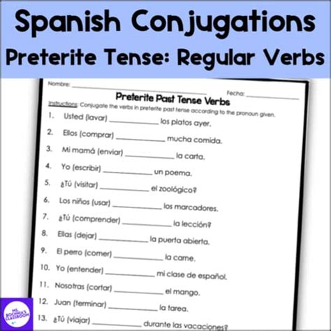 FREE Preterite Past Tense Regular Verbs Conjugation Spanish 1 or 2 Review