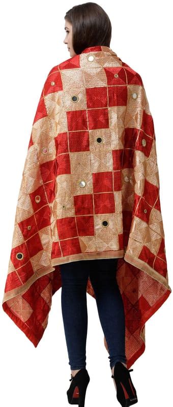 Bittersweet Phulkari Dupatta from Punjab with Embroidery All-Over and ...