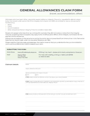 Fillable Online Integrity Tribunal General Allowances Claim Form ...