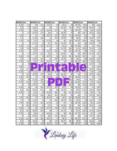 Printable Inches to Centimeter Conversion Chart - Etsy