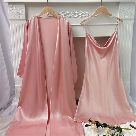 Satin Pajama Set & Robe Long Sleeve V Neck Slip Dress – CRAZE